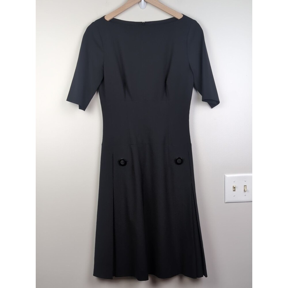 Reiss | Black Wool Midi Dress with Elbow Sleeves and Front Button Detail | 10 - Picture 1 of 9